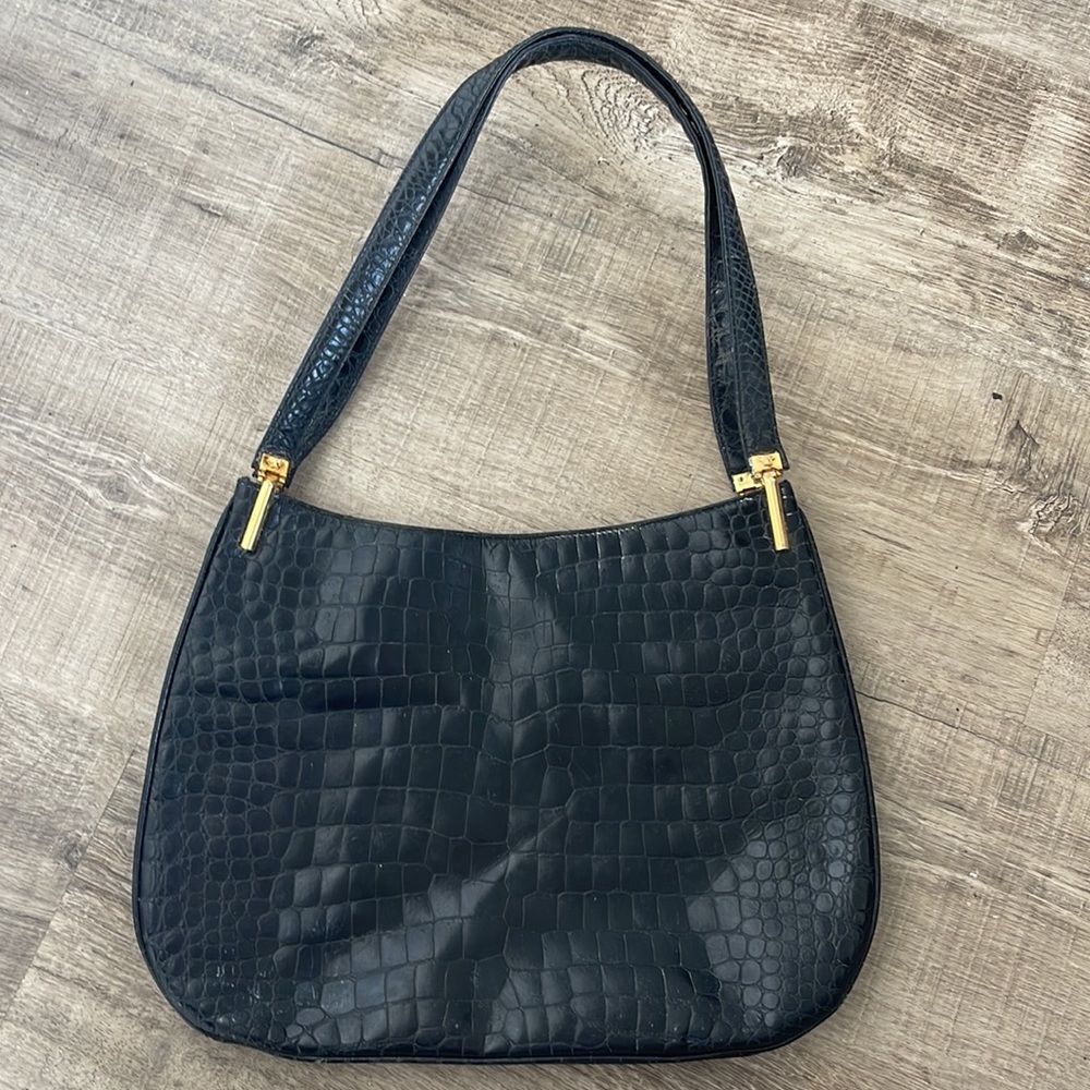 Vintage Versace Croc Embossed Leather Shoulder bag